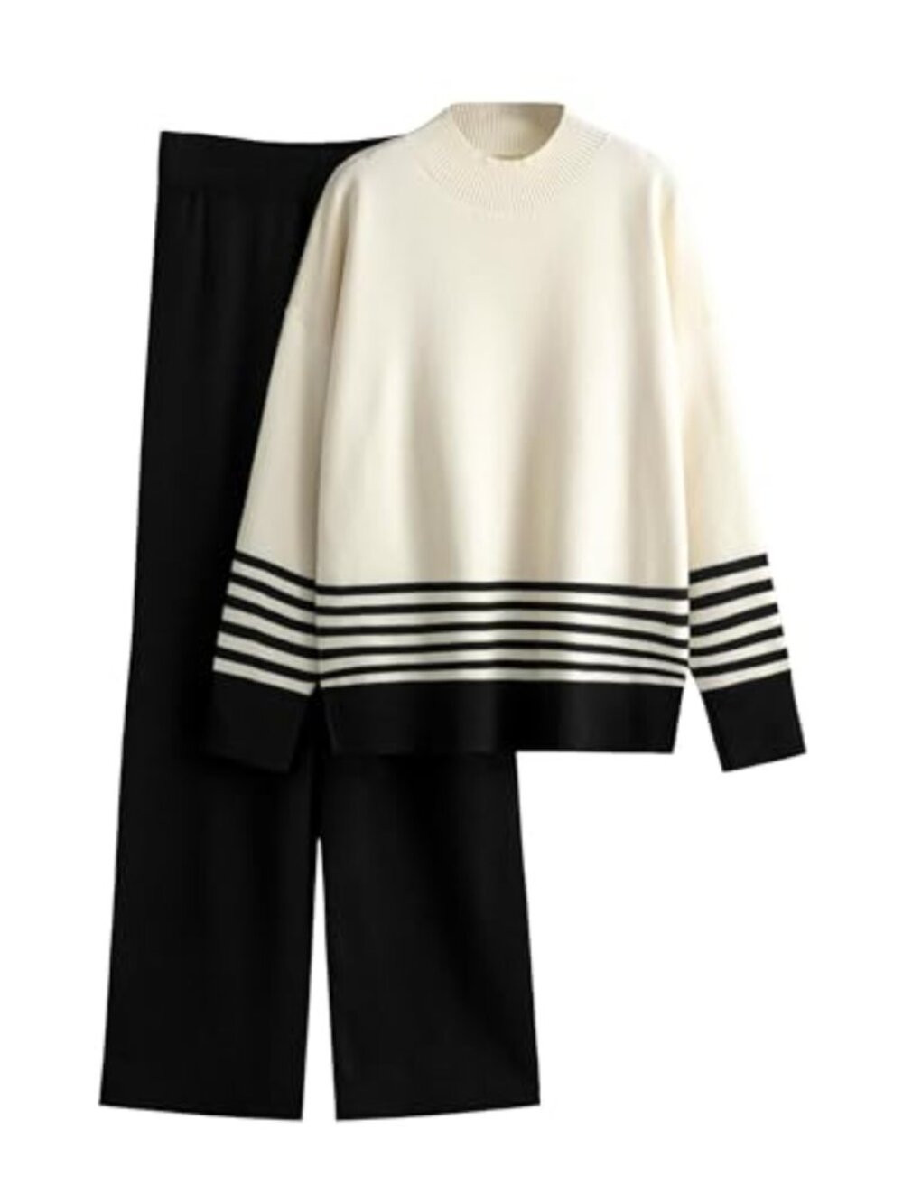 Ribbed Knit Lounge Set 2 Piece Turtleneck Sweater & Wide Leg Pants